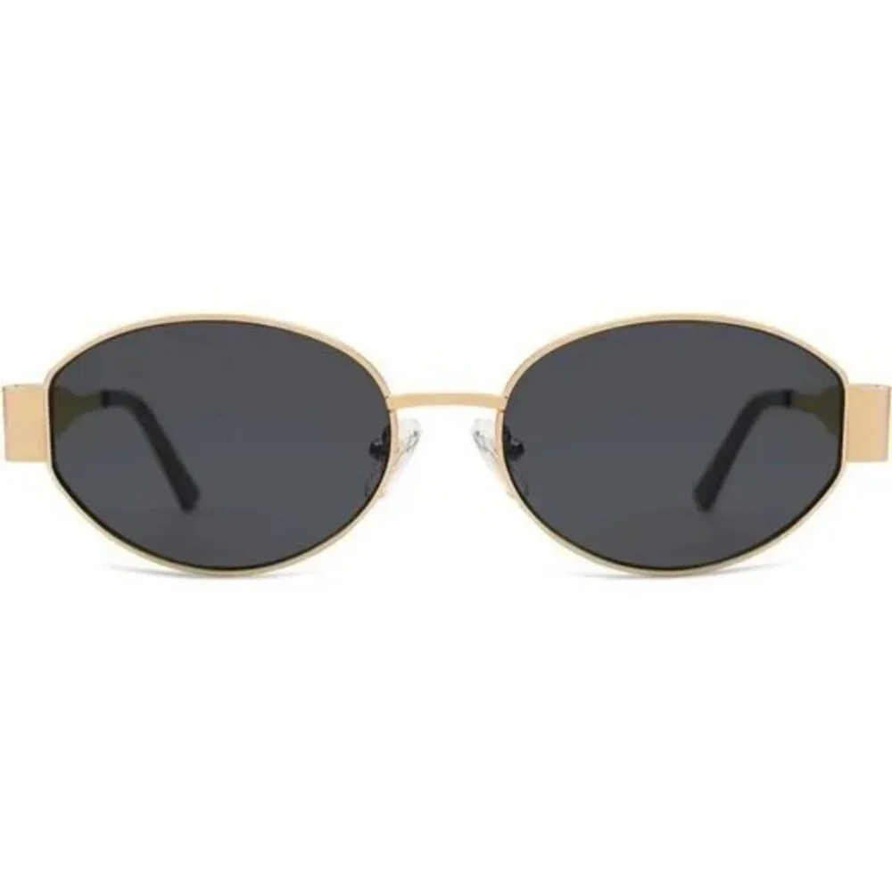 Retro Oval Sunglasses Trendy Black Gold